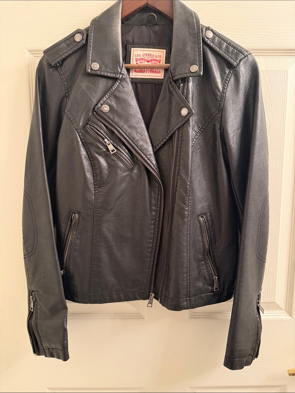 Levi’s Black Faux Leather Moto Biker Jacket Asymmetrical Zip- Medium